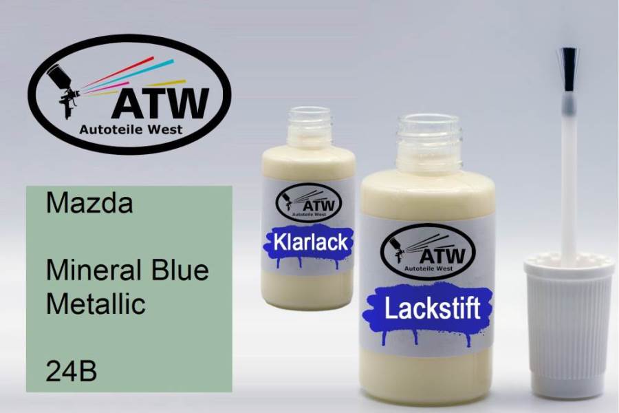 Mazda, Mineral Blue Metallic, 24B: 20ml Lackstift + 20ml Klarlack - Set, von ATW Autoteile West.